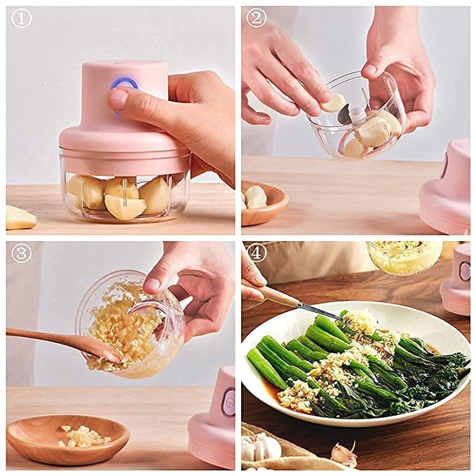 Electric Mini Garlic Chopper Mixer, Fruit-Vegetable Cutter Usb Rechargeable Speedy Mini Chopper Slicer for Food Supplement Machine Blender