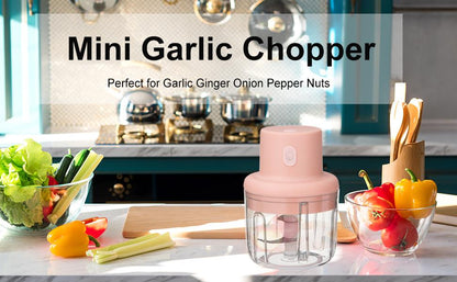 Electric Mini Garlic Chopper Mixer, Fruit-Vegetable Cutter Usb Rechargeable Speedy Mini Chopper Slicer for Food Supplement Machine Blender